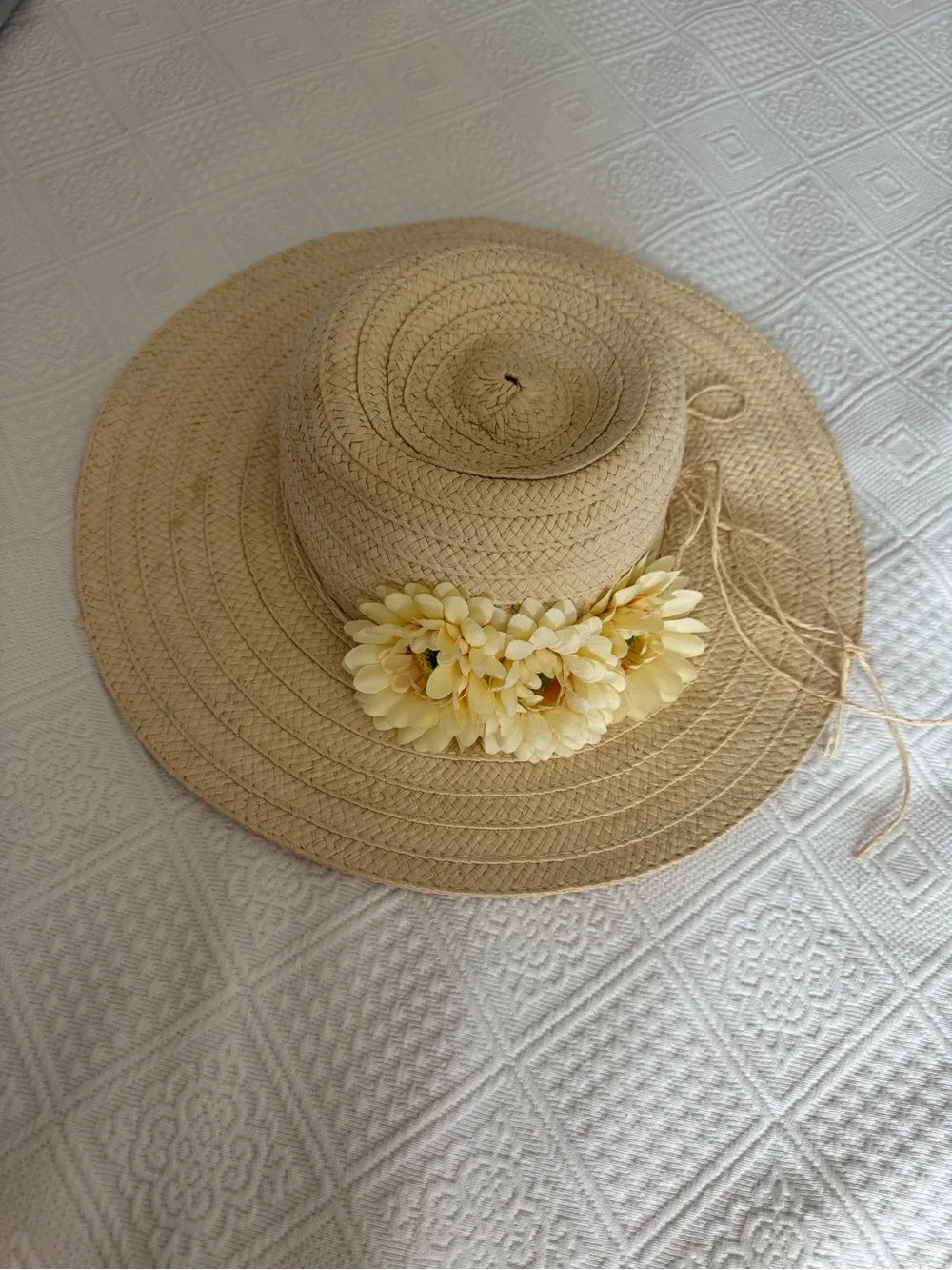 Straw Sun Hat with Yellow Flower Accent